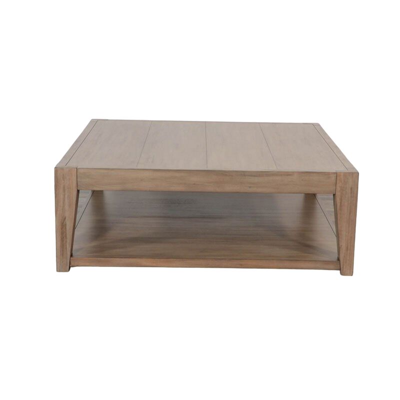 Yael Coffee Table with Caster Wheels, 48 Inch Light Brown Mahogany - Benzara