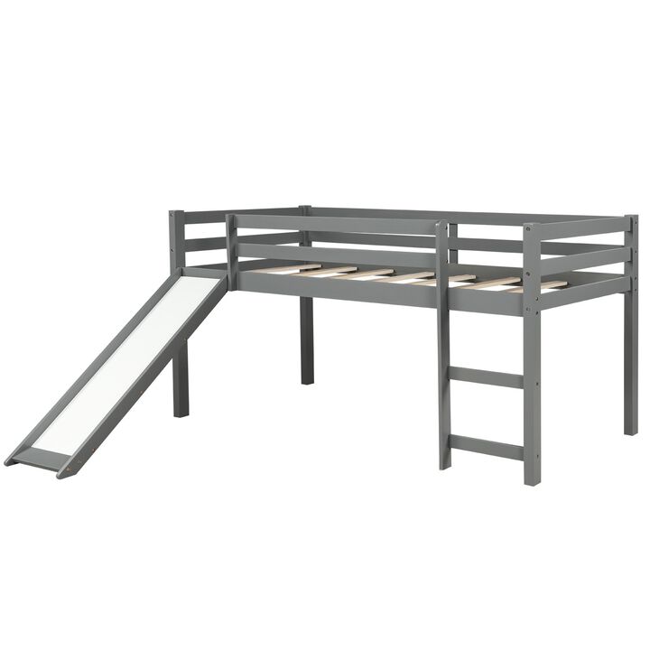 Durable Low Loft Bed with Slide &ndash; Playful Twin Frame with Built-In Ladder