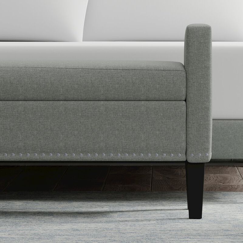 Rize Home 46 Storage Bench with Arms + Nailhead Trim - Stone (Light Gray) image number 3