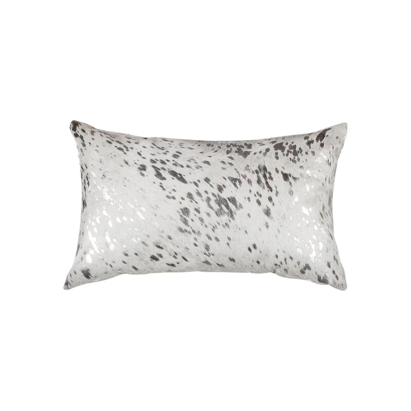 HomeRoots Set of Two 12" X 20" Gray and Silver Abstract Cowhide Lumbar Throw Pillows with Glitter image number 3