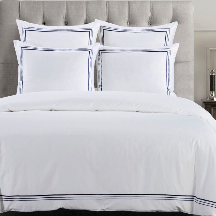 Border Embroidery Queen Navy Duvet Cover Set