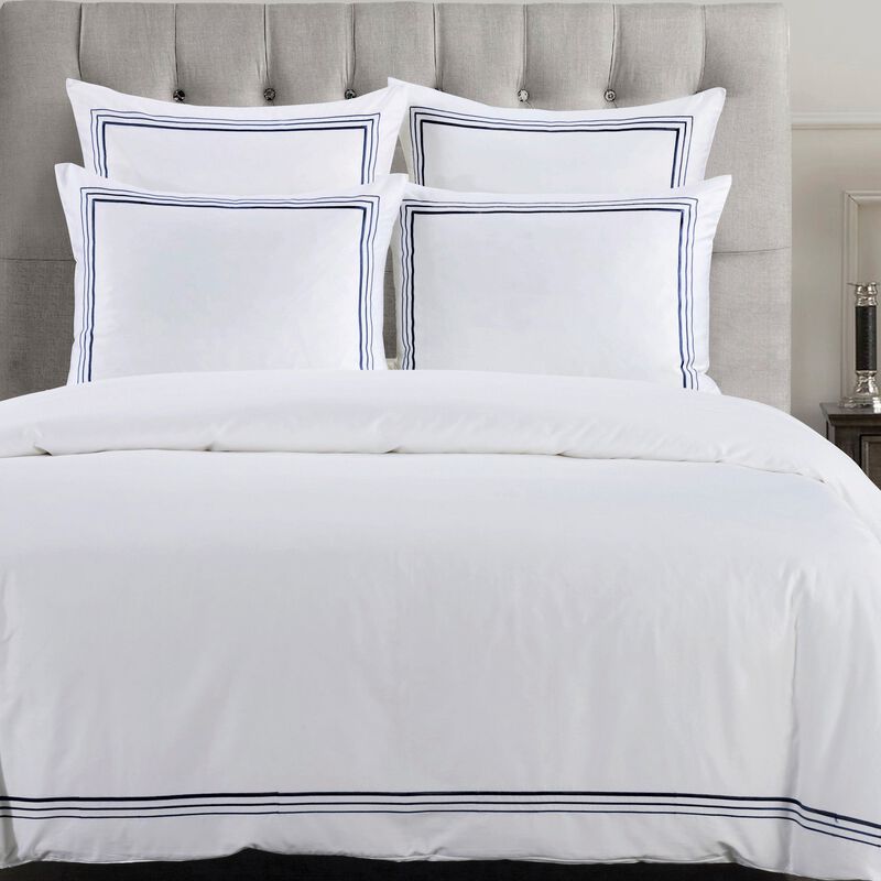 Border Embroidery Queen Navy Duvet Cover Set image number 1