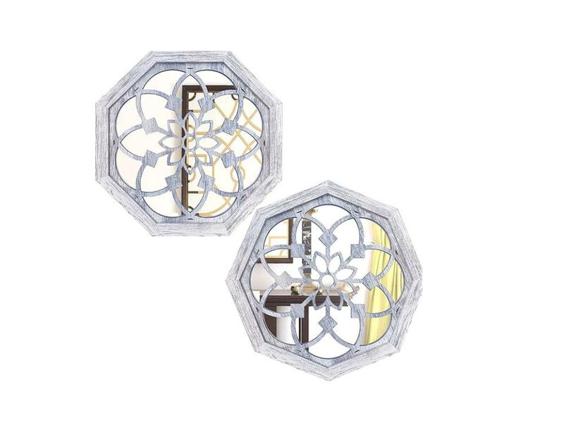 2-Pack 12" Rustic White Octagon Wall Mirrors &ndash; Vintage Farmhouse Decor