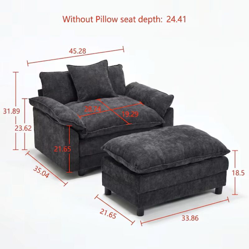 Envelor Chenille Upholstered Accent Chair with Ottoman, Set of 2 image number 4