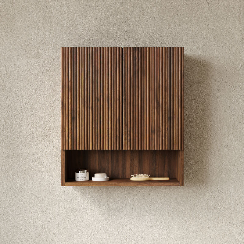 ELEMENT ACE Wall-Mounted Striped Bathroom Cabinet with Doors, Shelf and Open Storage Compartment image number 4