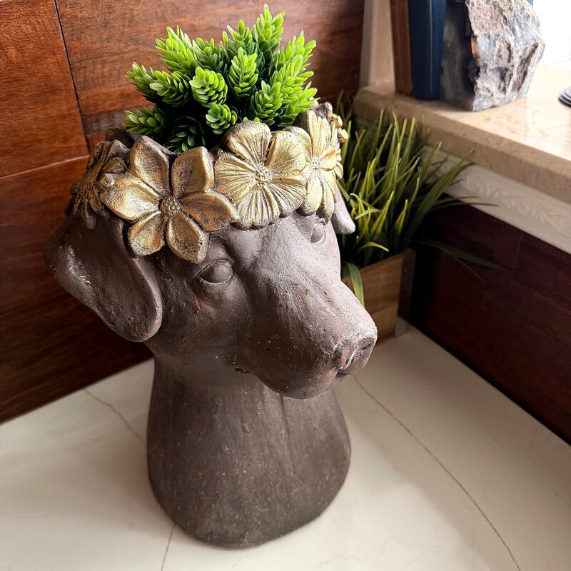 Dog Bust Planter Brown Gold Distressed 1325 In Magnesium Oxide Pot image number 7