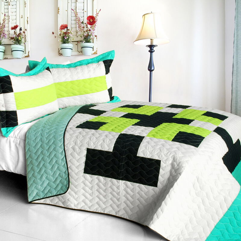 Vermicelli Quilted Geometric Quilt Set Tetris C Style for Full Beds image number 0
