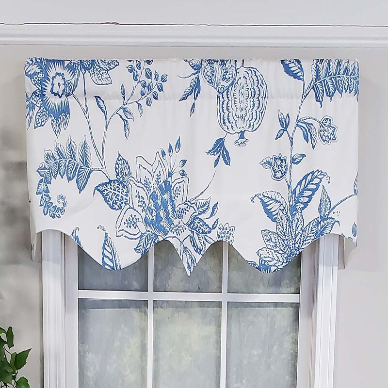 RLF Home Natalia Regal Valance High Quality Window Treatment 3" Rod Pocket 50" x 17" Cyan Blue/White