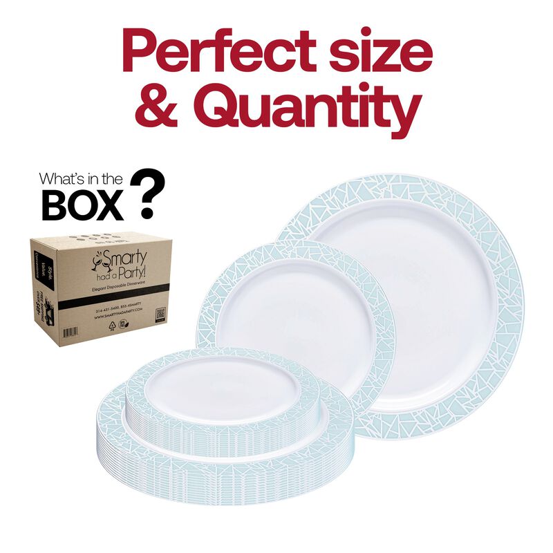 White with Turquoise Blue and Silver Mosaic Rim Dinnerware Value Set (40 Sets) image number 4