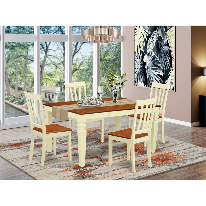 5 Pc Kitchen table set with a Dining Table and 4 Wood Dining Chairs in Buttermilk and Cherry