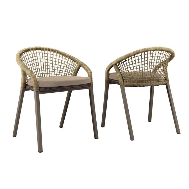 Modway Meadow Wicker Rattan Outdoor Dining Chairs in Natural/Taupe (Set of 2)