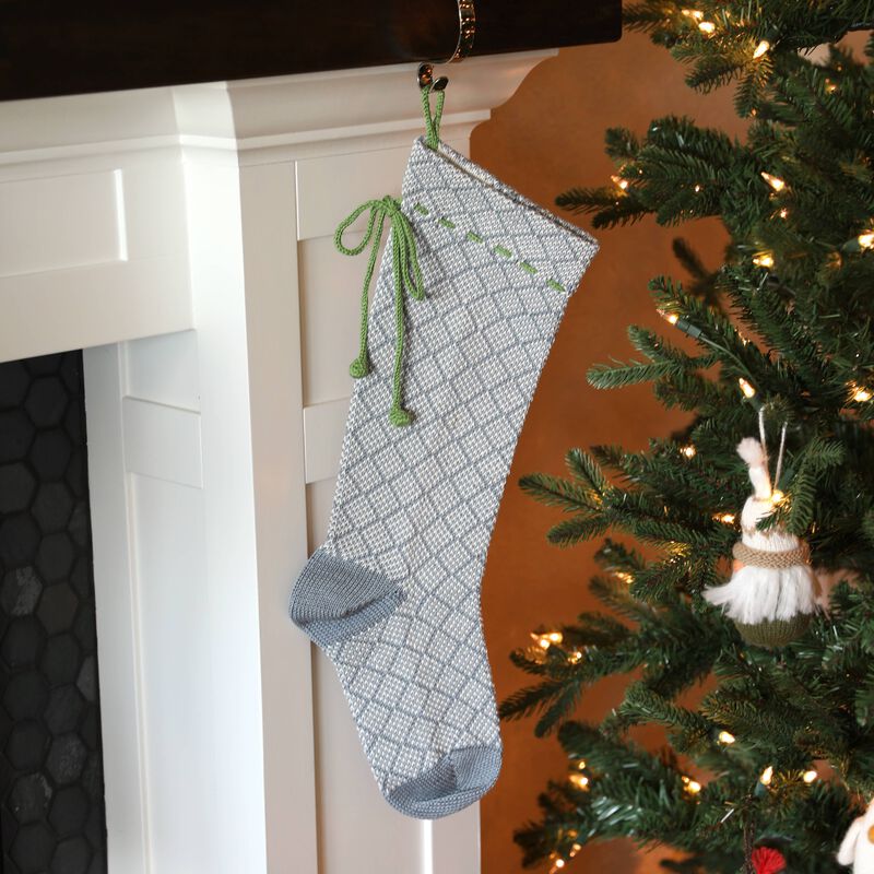 Grey Patterned Stocking with Green Bow image number 2