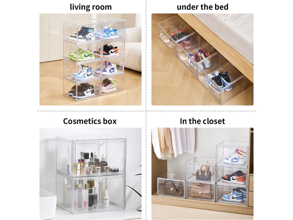 Shoe Organizer Clear Sneaker Display Case Box Magnetic Door