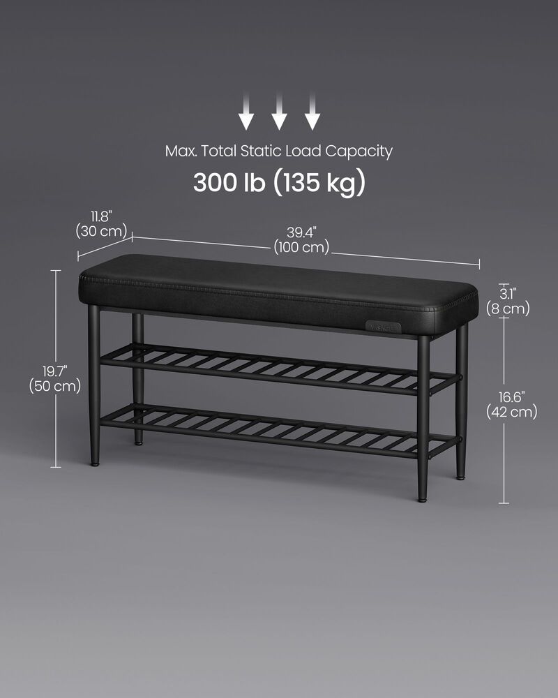 Collection – 2-Tier Shoe Bench with Metal Shelves – Functional Hallway Seating and Shoe Organizer in One