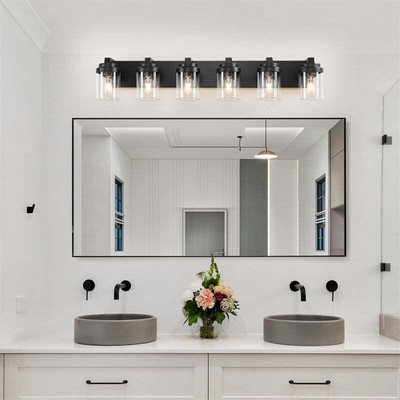 37.5 in. 6-Light Matte Black Wall Sconce with Clear Glass Shade image number 7
