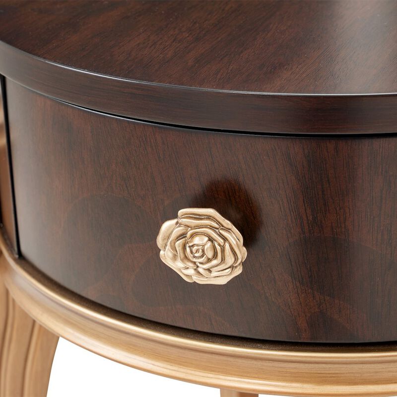 Michael Amini Camellia Field End Table with Drawer - Warm Pecan