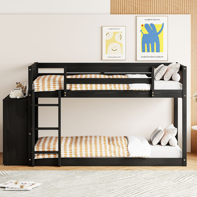 Whisen Twin over Twin Bunk Bed with 4 Drawers and 3 Shelves- Espresso