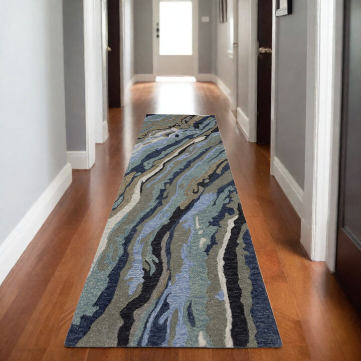 HomeRoots Wool Abstract Hand Tufted Runner Rug