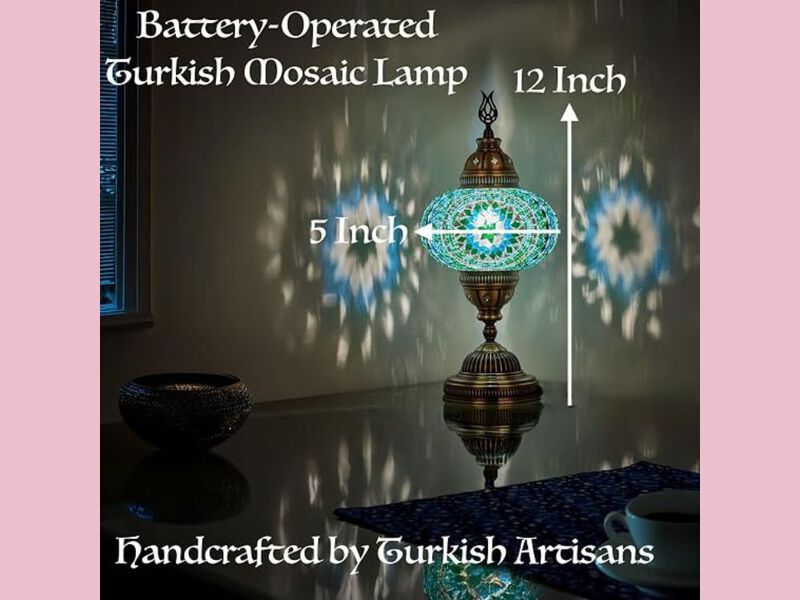Battery Operated Turkish Moroccan Mosaic Table Lamp Cordless Stained Glass Light image number 2