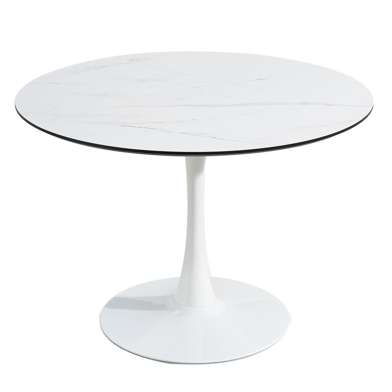 TULIP DINING TABLE, 100cm ROUND, WHT, MARBLE WHT, 1pc per ctn