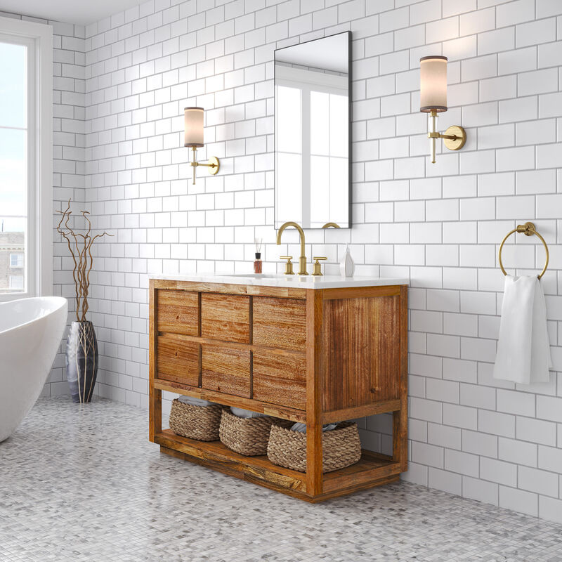 Oakman 48 In. Single Sink Carrara White Marble Countertop Bath Vanity in Mango Wood