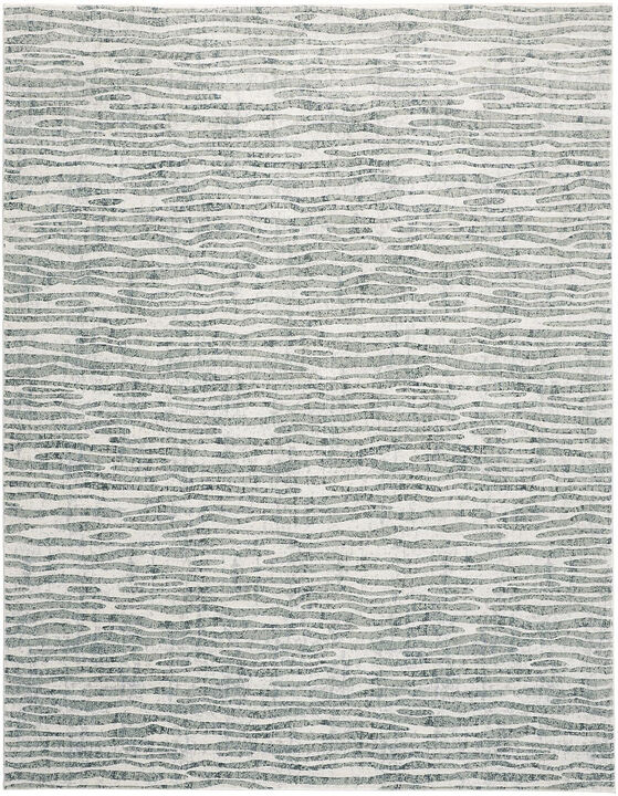 2 X 3 gray green And Ivory Striped Distressed Stain Resistant Area Rug