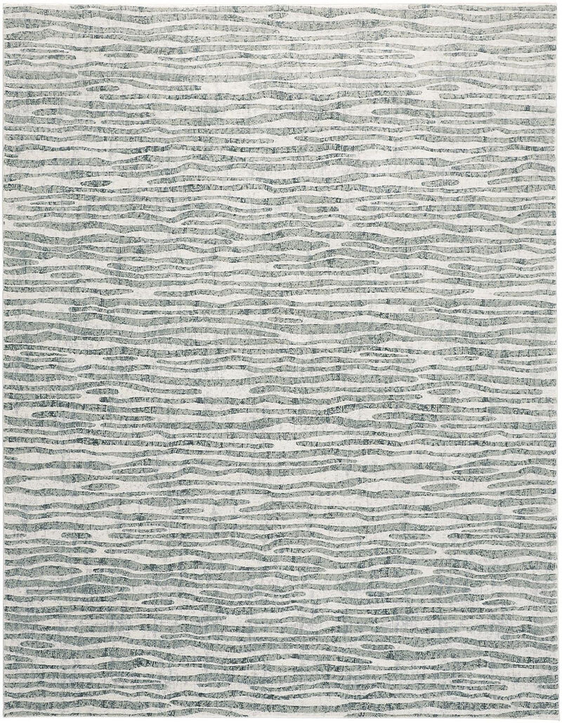 2 X 3 gray green And Ivory Striped Distressed Stain Resistant Area Rug image number 0