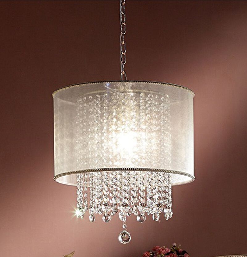 Hivvago Primo Gold Finish Ceiling Lamp with Crystal Accents and White Shade