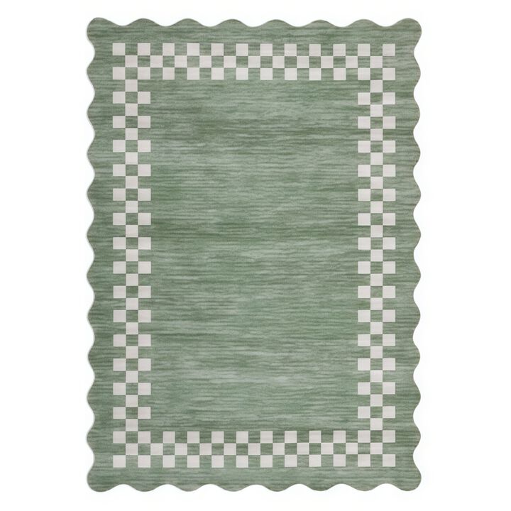 Large 9x12 FT Washable Rugs Modern Geometric Scalloped Throw Carpet for Living Room Stain Resistant Throw Carpet with NonSlip Backing for Nursery Apartment-Green
