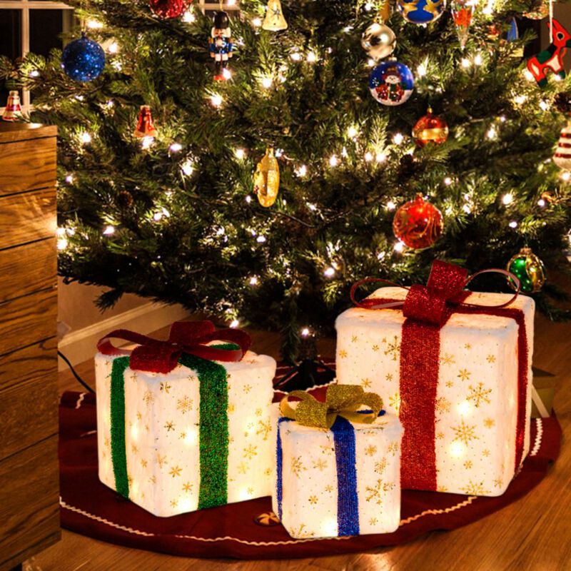 Set of 3 Christmas Lighted Gift Boxes with 48 Bright Warm Lights image number 2