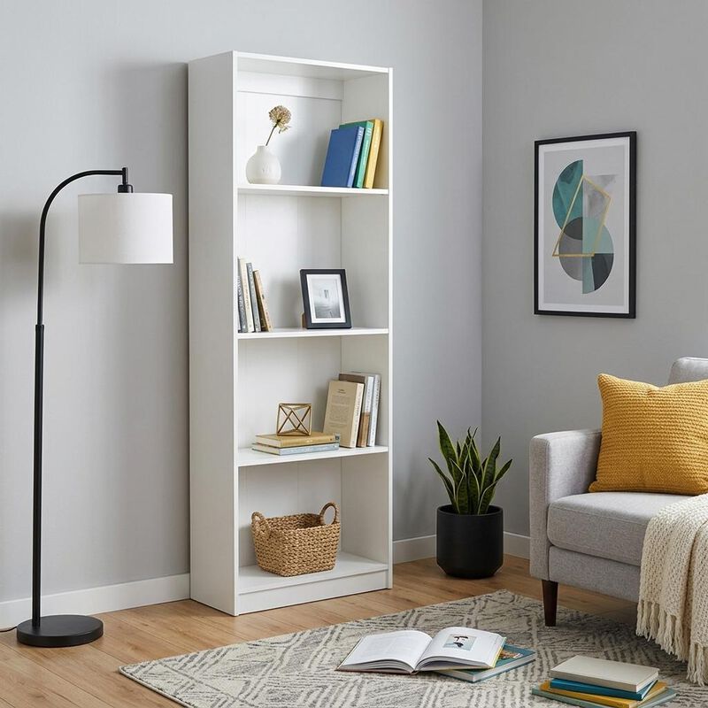 HomeRoots 71" White Wood Four Tier Bookcase image number 1