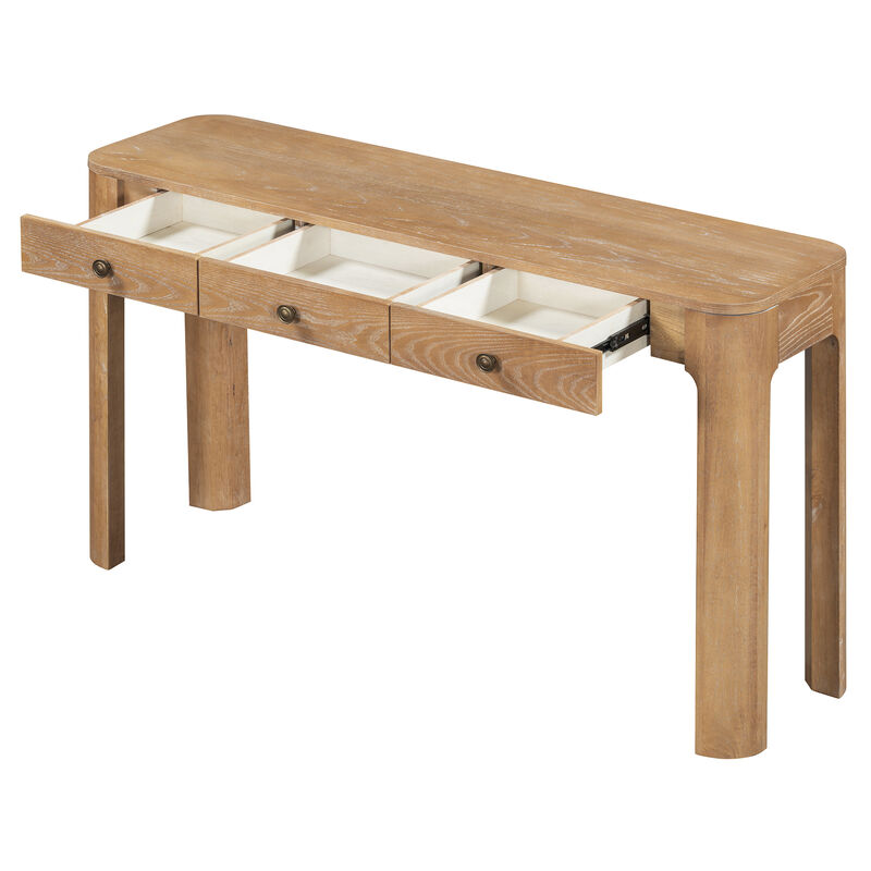 Whisen 52" Rustic Console Table with 3 Drawers, Solid Wood MDF, Sturdy Sofa Table for Entryway Living Room Hallway image number 8