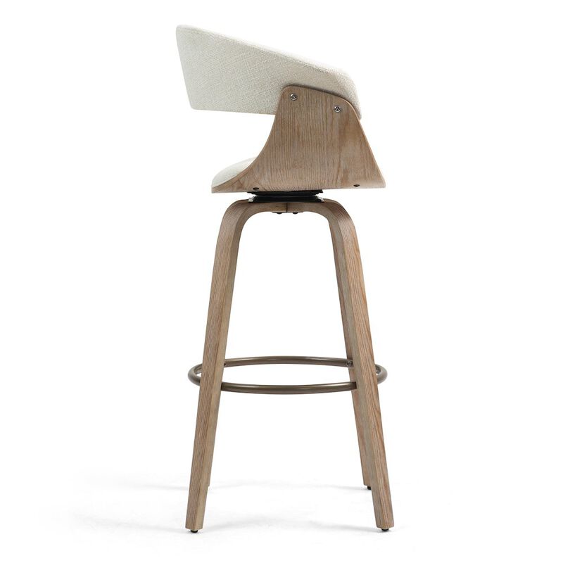 Glamour Home Berkeley Beige Upholstered Fabric Bar Stool with Natural Wood Accent Legs