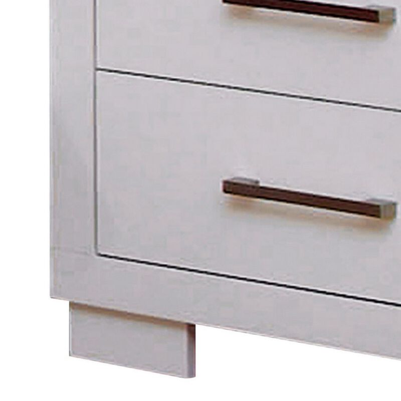 Bela 26 Inch 2 Drawer Nightstand, Felt Lined, Silver Handles, Crisp White - Benzara