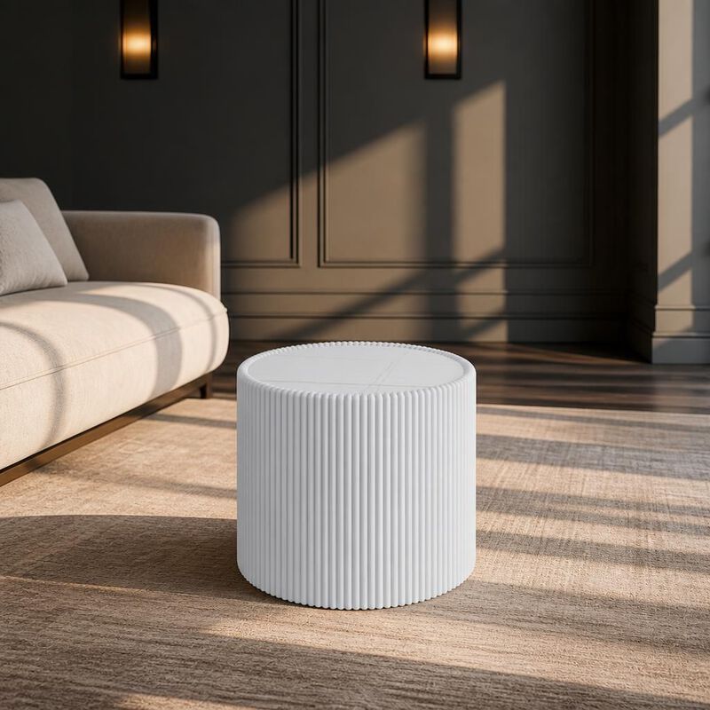 GOODSILO Round Cylinder Sintered Stone Top Modern Coffee Table with Unique Gold Pattern for Living Room and Multi-space Use image number 2