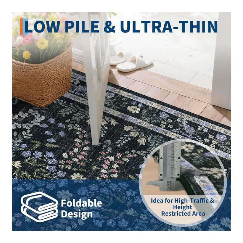 Large Modern Area Rugs 5x7 FT Washable Modern Floral Rugs Foldable Indoor Mats Stain Resistant Easy Cleaning Floor Cover for Living Room Nursery Office image number 5