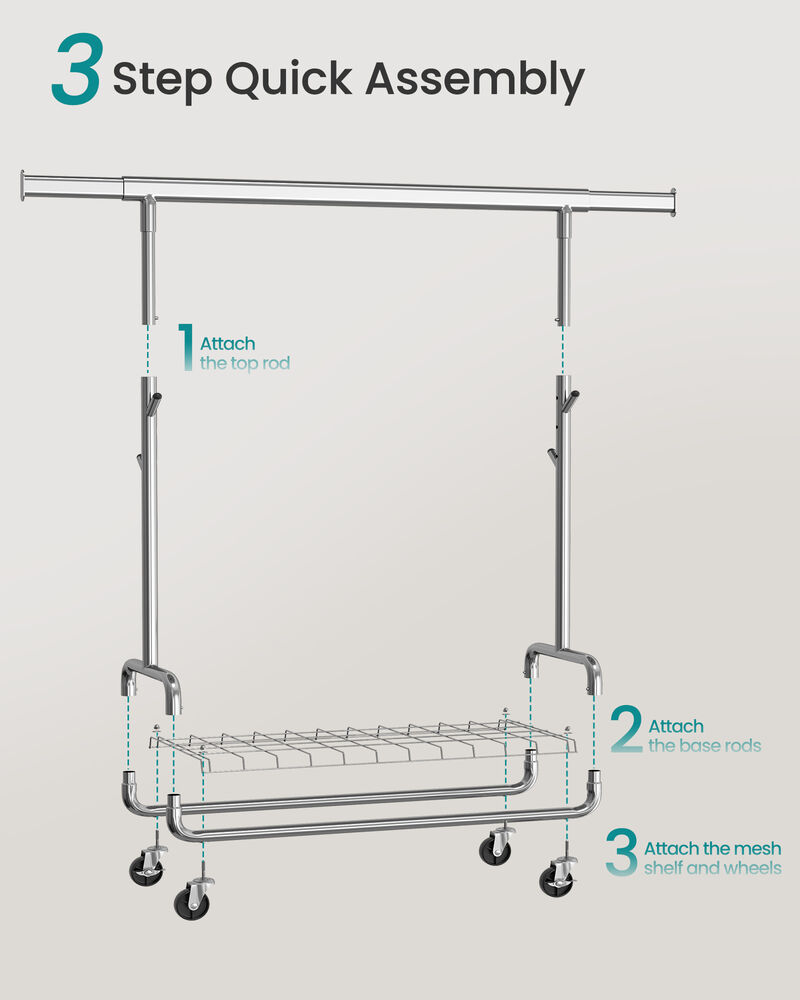 Heavy Duty Clothing Garment Rack with Wheels Rolling Storage image number 5