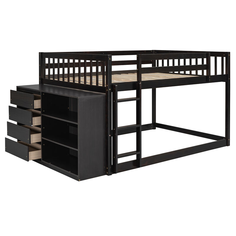 Whisen 92.4"x57" Full over Full Bunk Bed with 4 Drawers 3 Shelves, Solid Wood for Kids Bedroom image number 7