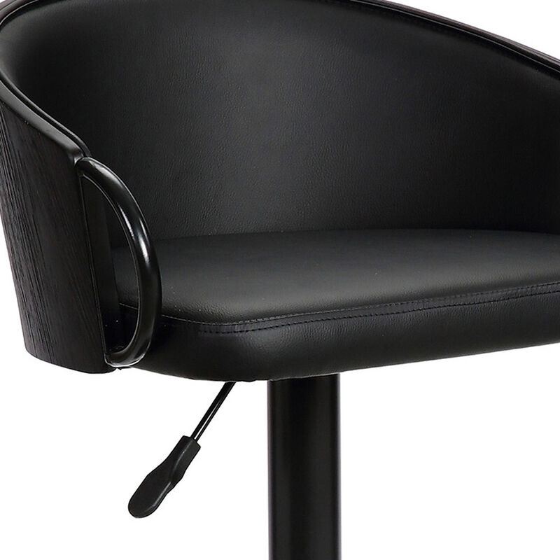 HomeRoots Black Faux Leather And Fabric And Iron Low Back Adjustable Height Swivel Bar Chair image number 5