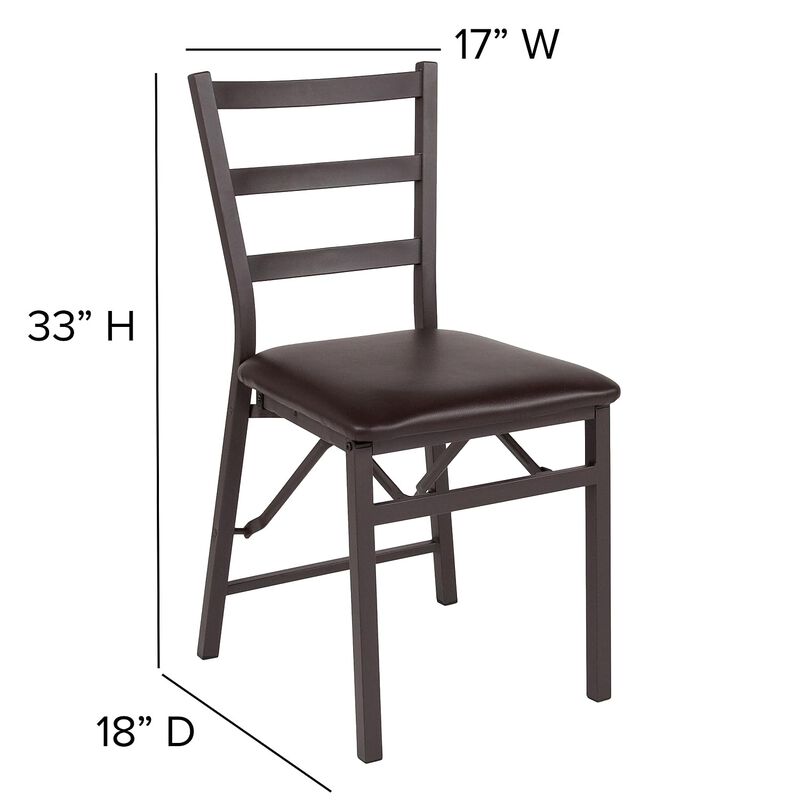 Flash Furniture HERCULES Series Brown Folding Ladder Back Metal Chair with Brown Vinyl Seat image number 3