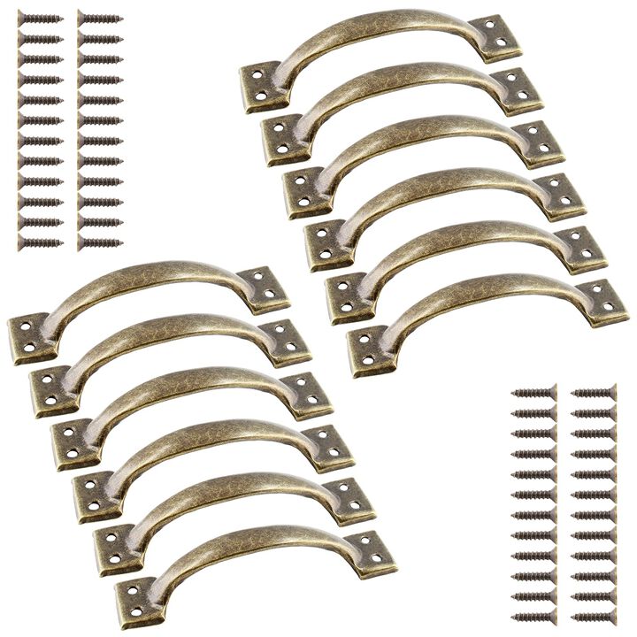 Jiozermi 12 Pcs 5"" Rustic Gate Handle, Iron Hardware Handle Pull with Screw, Vintage Farmhouse Cabinet Handles, Retro Drawer pu