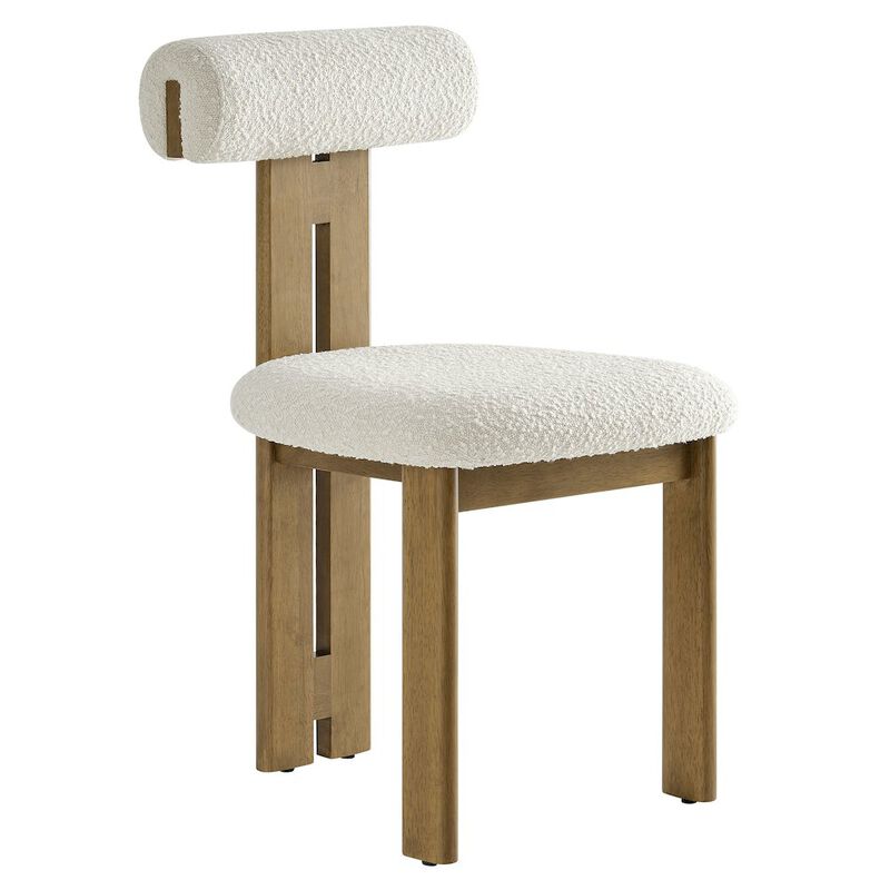 Modway Torian Upholstered Boucle Dining Chairs Set of 2 in Walnut Black - 3-Legged Farmhouse Kitchen Chairs - Mid-Century Modern Armless Accent Chairs - Comfortable Side Chairs with Wood Legs image number 3