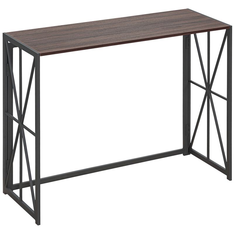 Folding Console Table, Industrial Sofa Table, Narrow Farmhouse Table with Metal Frame for Living Room, Entryway, Foyer, Brown image number 1