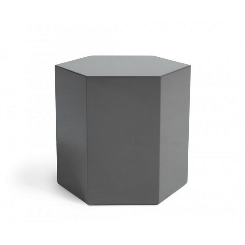 Contemporary High Gloss Hexagonal Wooden End Table, Medium, Gray