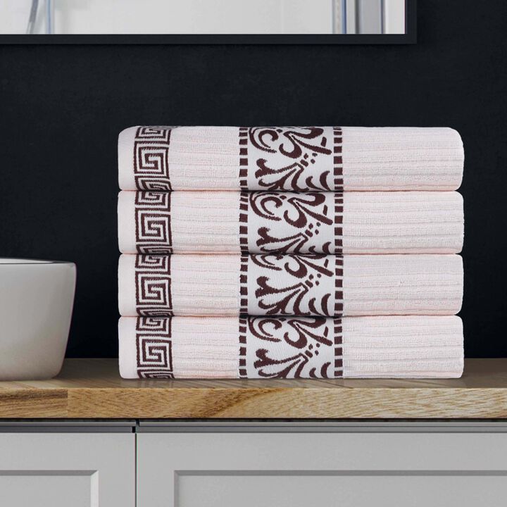 Cotton Terry Bath Towel Set of 4 with Decorative Greek Key Detailing