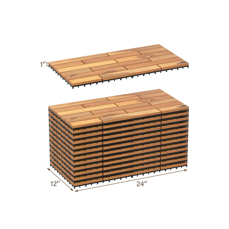 Acacia Wood Interlocking Deck Tiles 24 Piece Set for Outdoor Patio Flooring-Natural image number 2