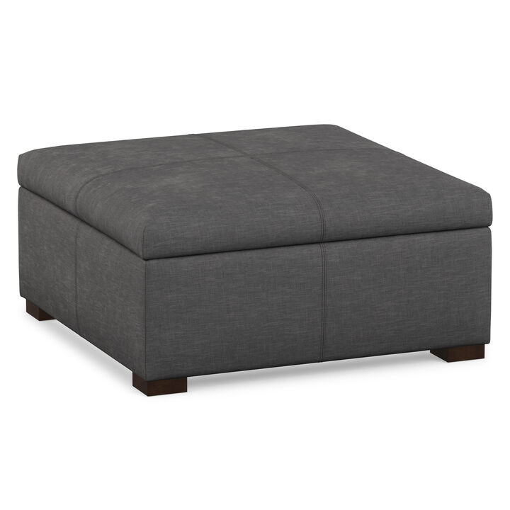 Gabbie 36 inch Wide Contemporary Square Square Coffee&nbsp;Table Storage Ottoman in Slate Grey Polyester Linen, Assembled