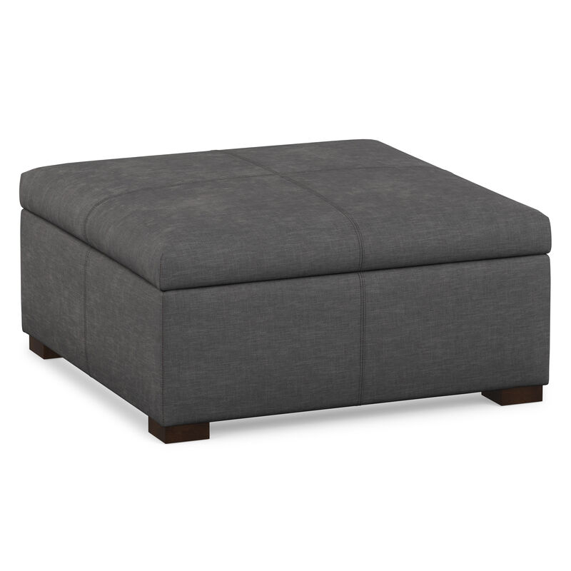 Gabbie 36 inch Wide Contemporary Square Square Coffee&nbsp;Table Storage Ottoman in Slate Grey Polyester Linen, Assembled image number 0