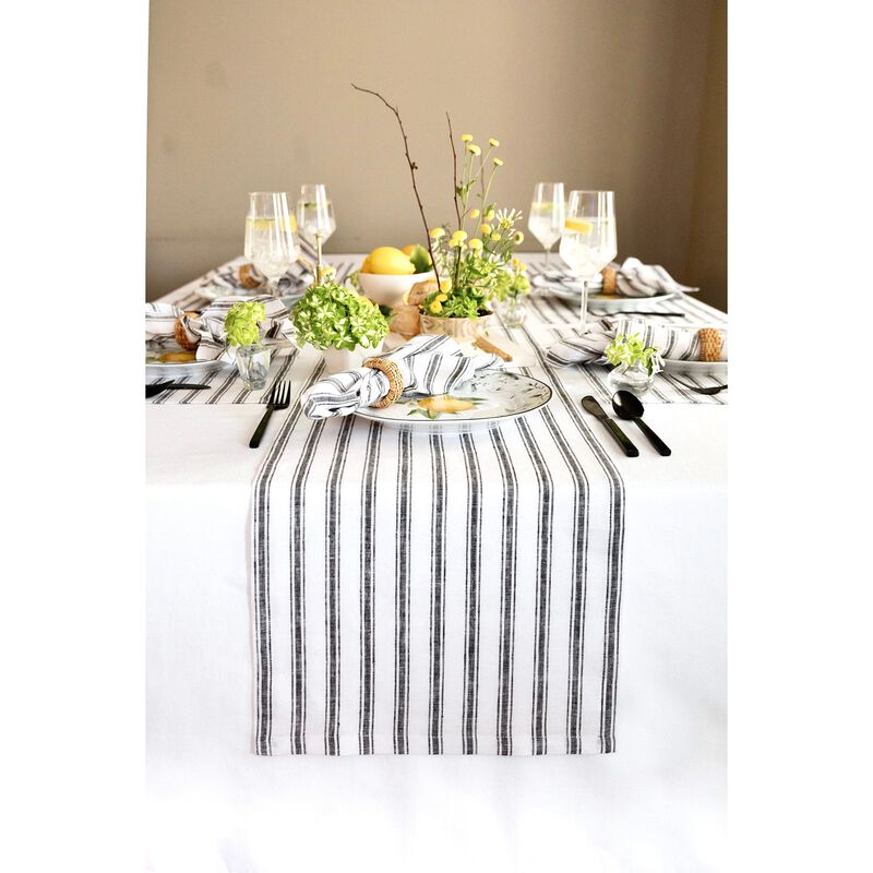 Solino Home Capri Ticking Stripe 100% Linen Table Runner &ndash; Handcrafted, Machine Washable, Perfect for Holiday and Everyday Dining