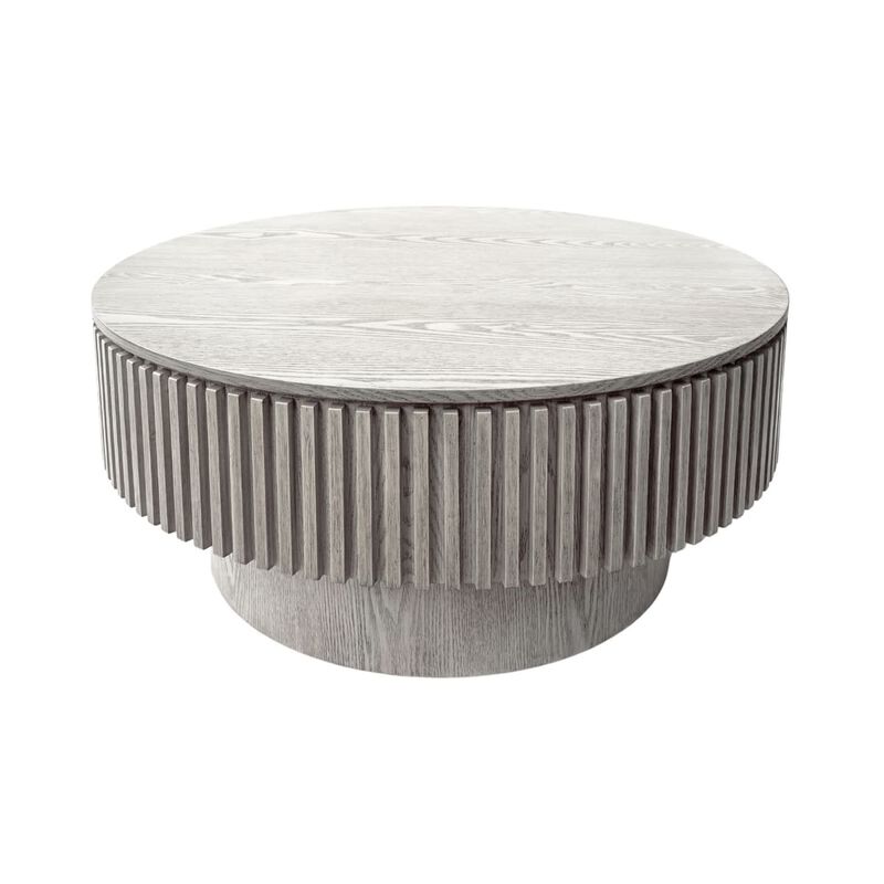Round coffee table with storage Solid wood veneer and MDF coffee table with fluted base Modern accent coffee table for small spaces image number 0